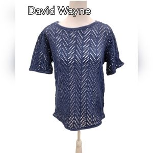 𝅺david Wayne Vintage Blue Crochet Mesh Top Size M